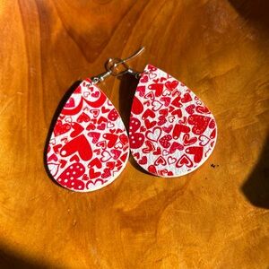 Valentine’s Day Red Heart-Pattern Teardrop Earrings with Hook Wires